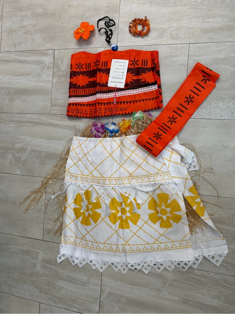 Moana Costume Red Floral Tribal Print Tube Top and Headband Set - Party Costume